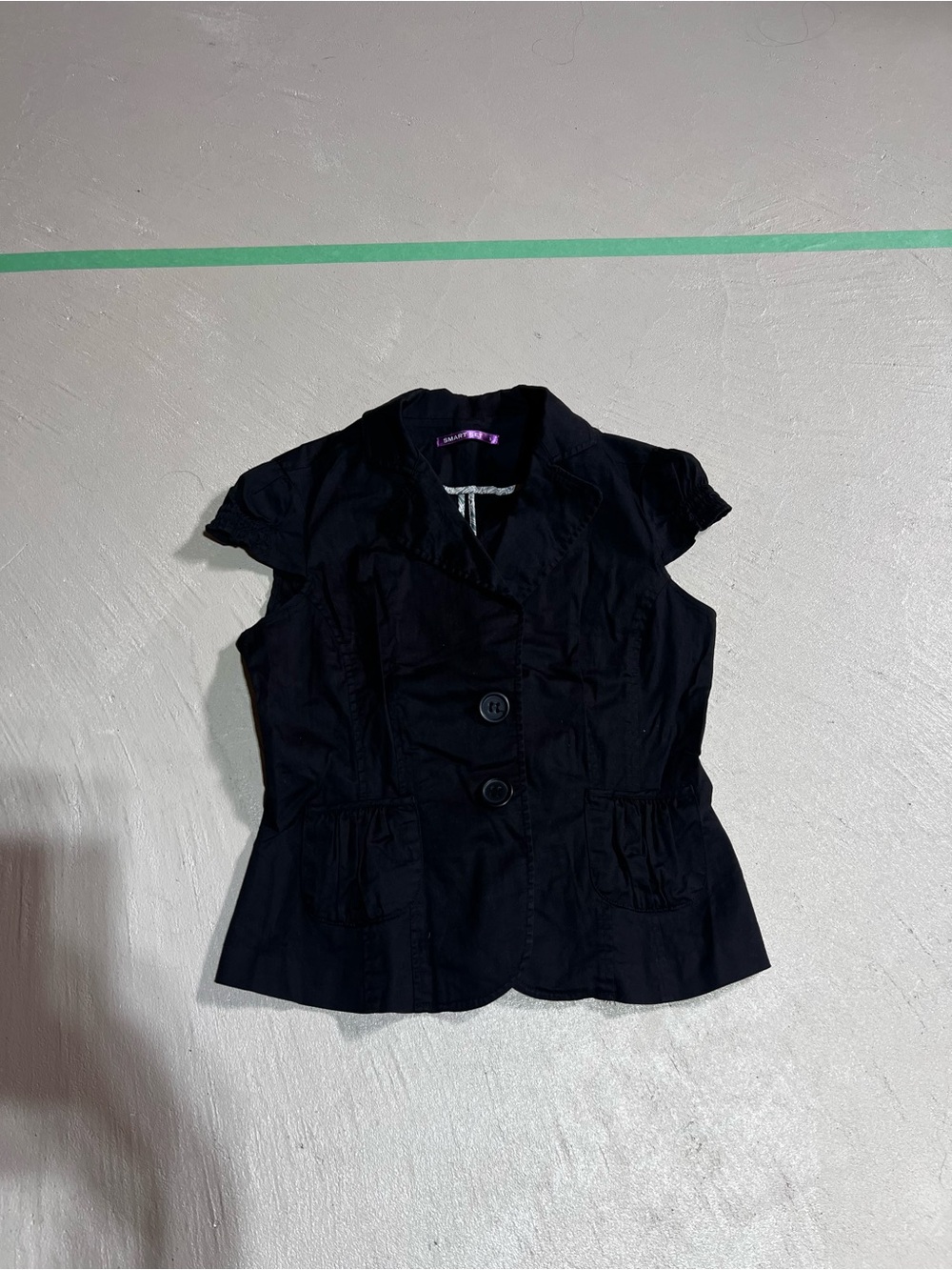 Vintage Black Short Sleeve Button-Front Women's Jacket